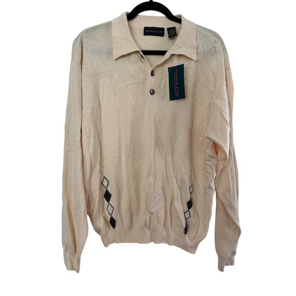 Izod Club Other - Vintage Izod Club Mens Beige Cotton Long-Sleeve Pullover Sweater With Argyle Det